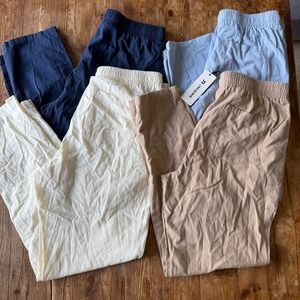 4 Pairs JMIERR 100% Cotton Beachy Summer Linen-Look Pants Drawstring Mens 34 NWT